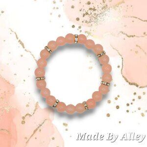 Handmade Peach Color 8mm Glass Round Beaded Bracelet with Rhinestone Spacers